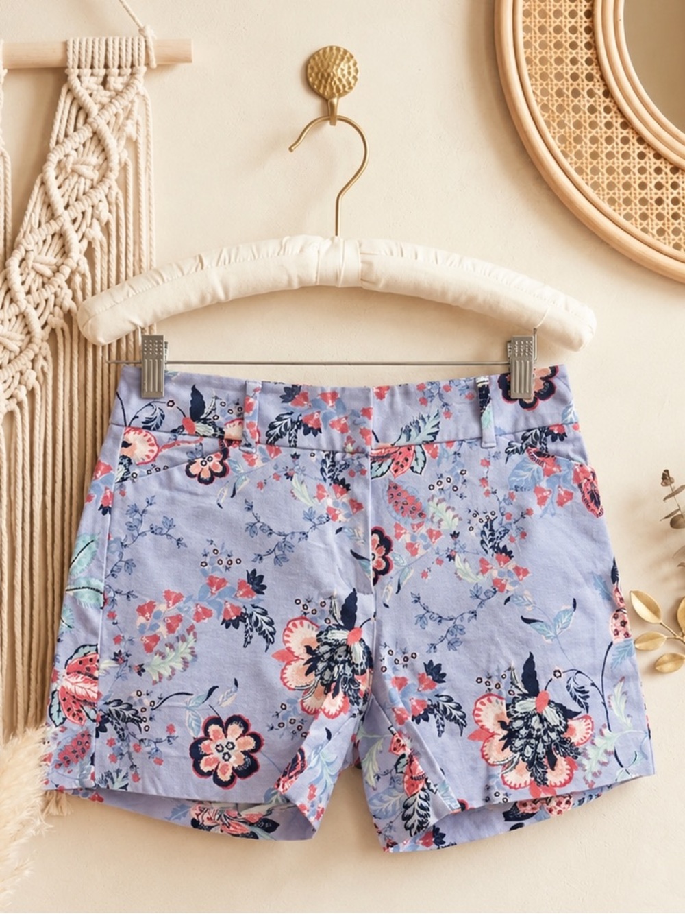 New York & Company Light Blue/Periwinkle Floral Cotton Shorts